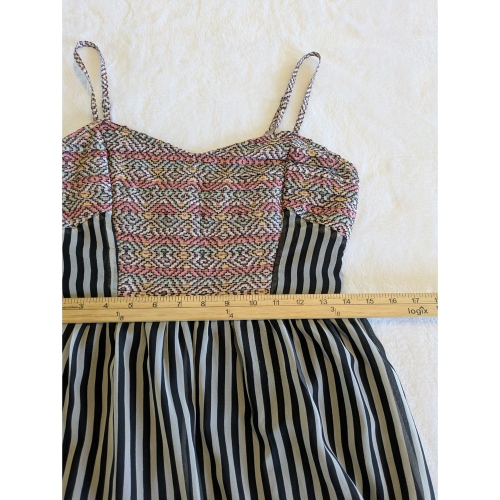 Bar III Mini Dress Womens Medium Black Stripe Boho Pattern Lined Sundress - Picture 10 of 11